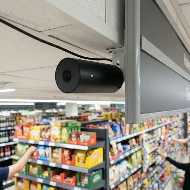 Close-up of the discreet VisionPulse sensor hardware designed for unobtrusive retail installation